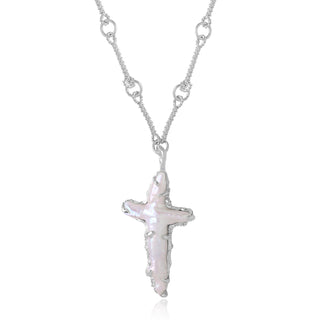 The Tethys Baroque Pearl Cross with Roman Chain